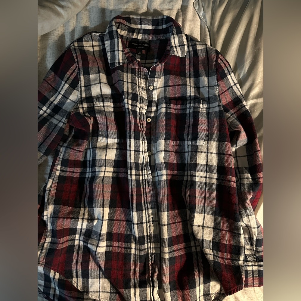 Banana Republic Women's Plaid Button Down Shirt - Red, Black, White